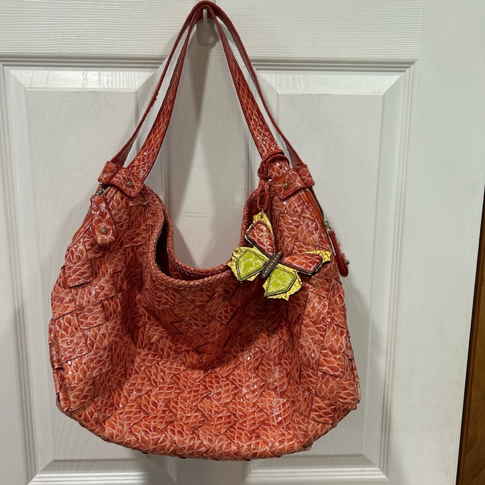 Jessica Simpson Coral Textured Hobo with Yellow Butterfly Accent
